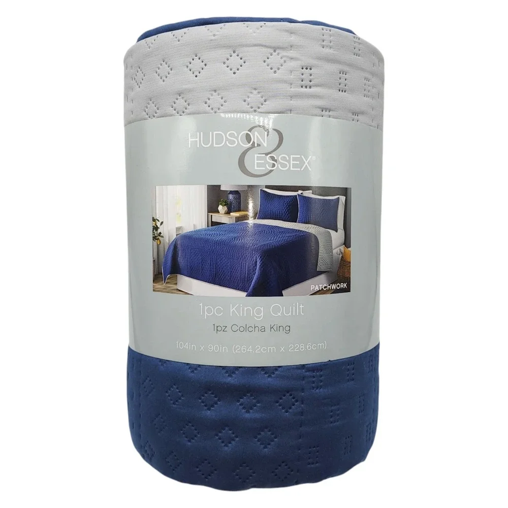 Hudson Essex 3pc Navy Gray Reversible One King Size Quilt And 2 Standard Shams